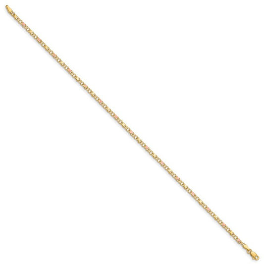 Quality Gold 14k and Rose Rhodium X's and Hearts 10in Anklet ANK69-10