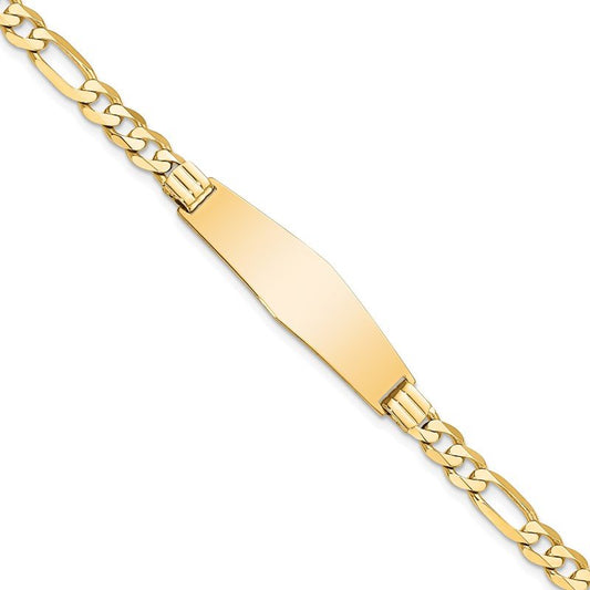 Quality Gold 14k Flat Figaro Link Soft Diamond Shape ID Bracelet LID78C