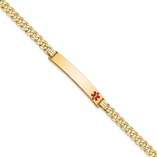 Quality Gold 14K Medical Red Enamel Curb Link ID Bracelet XM567FR