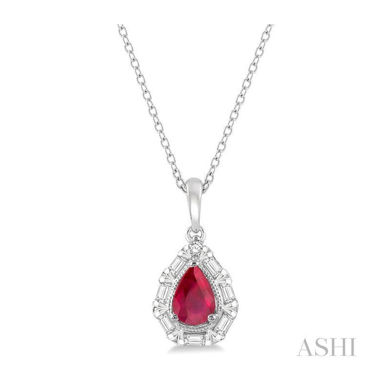 ASHI Pear Shape Gemstone & Baguette Halo Diamond Pendant 57477PPFHPDRBWG