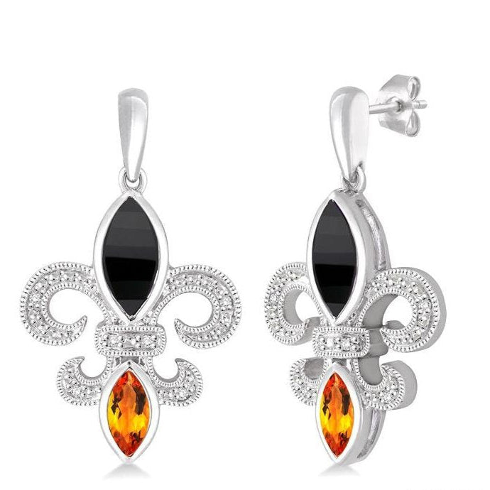 Parkplace Jewelers Silver Fleur De Lis Gemstone & Diamond Earrings 88599PPSSOXCTSLER
