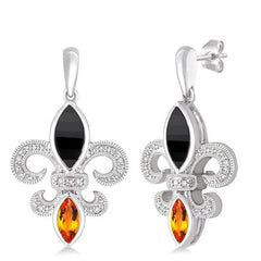 Parkplace Jewelers Silver Fleur De Lis Gemstone & Diamond Earrings 88599PPSSOXCTSLER