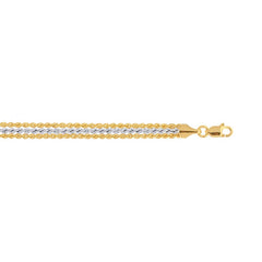 Royal Chain 10K 7.25in Two-Tone Gold Diamond Cut/ Textured Bracelet with Lobster Clasp 016HTR