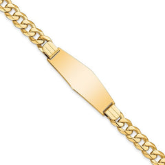 Quality Gold 14k Flat Curb Link Soft Diamond Shape ID Bracelet LID80C-8