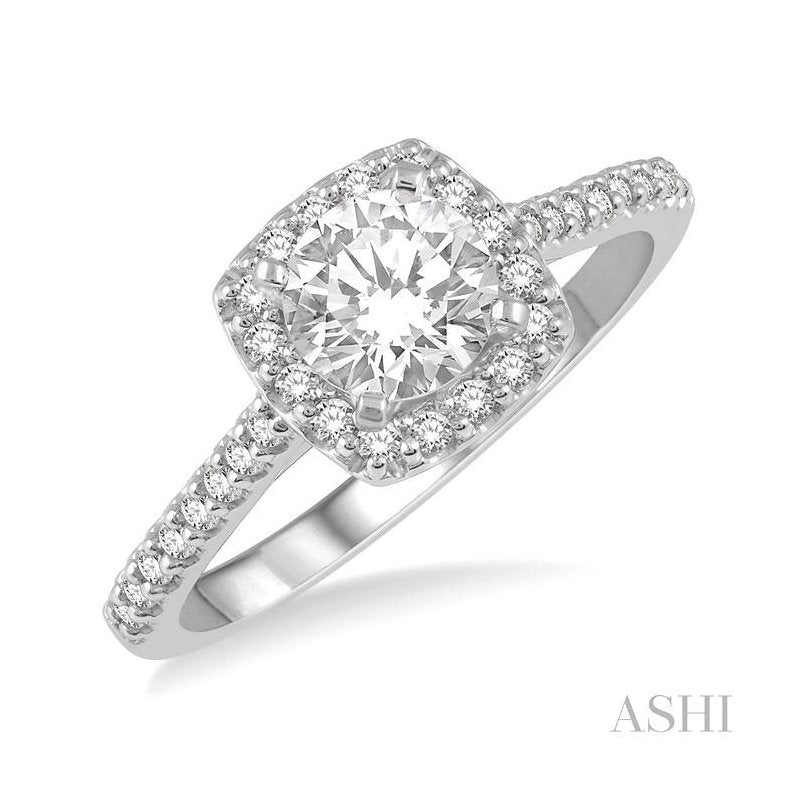 ASHI Round Shape Halo Diamond Engagement Ring 241G2PPFHWG-LE-RD