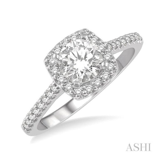 ASHI Round Shape Halo Diamond Engagement Ring 241G2PPFHWG-LE-RD