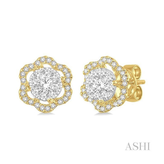 ASHI Round Shape Lovebright Diamond Flower Earrings 95913PPFVERYW