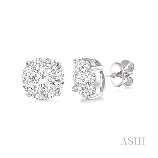 ASHI Round Shape Lovebright Essential Diamond Stud Earrings 91750PPFGERWG-1.50