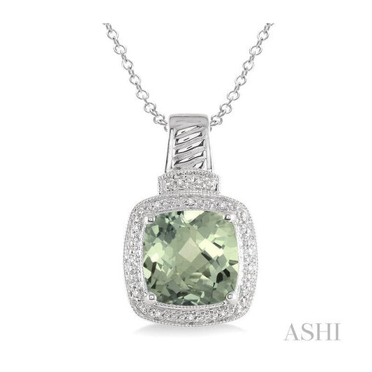 ASHI Silver Cushion Shape Gemstone & Diamond Pendant 88509PPSSGASLPD