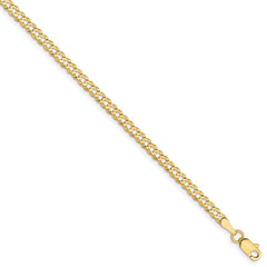 Quality Gold 14K 8 inch 3.1mm Lightweight Flat Cuban with Lobster Clasp Bracelet LCB080