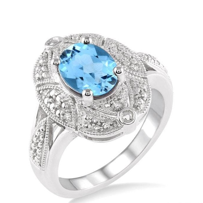 Parkplace Jewelers Silver Oval Shape Gemstone & Diamond Ring 88519PPSSBTSLRG