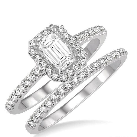 Parkplace Jewelers Emerald Shape Halo Diamond Wedding Set 244G3PPFHWG-WS