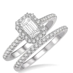 Parkplace Jewelers Emerald Shape Halo Diamond Wedding Set 244G3PPFHWG-WS