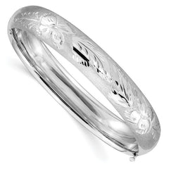 Quality Gold 14k 7/16 White Gold Florentine Engraved Hinged Bangle WFE7-16