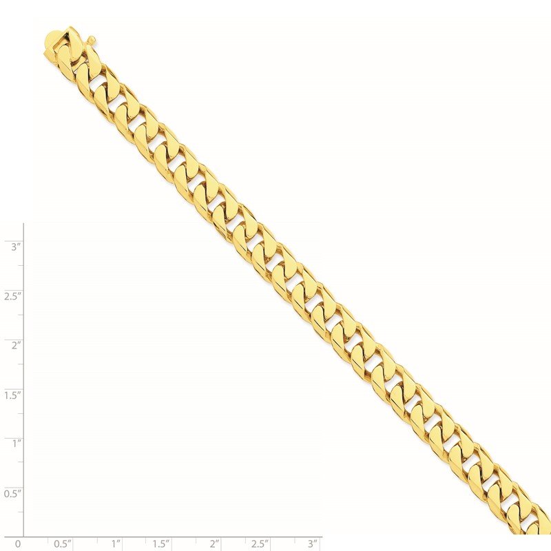 Quality Gold 14K 8 inch 9.7mm Hand Polished Flat Beveled Curb Link with Box Catch Clasp Bracelet LK133