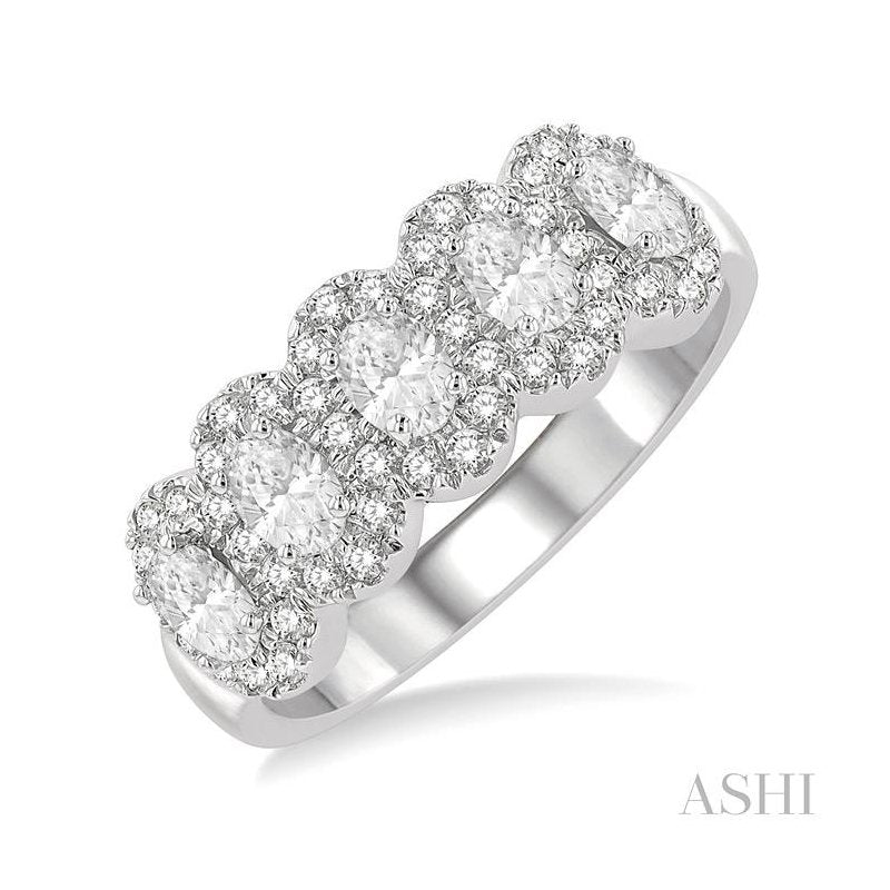 ASHI Oval Shape 5 Stone Halo Half Eternity Diamond Wedding Band 314E1PPFHWG