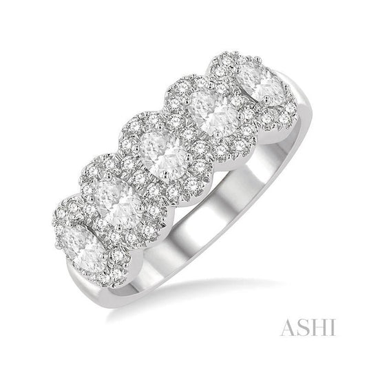 ASHI Oval Shape 5 Stone Halo Half Eternity Diamond Wedding Band 314E1PPFHWG