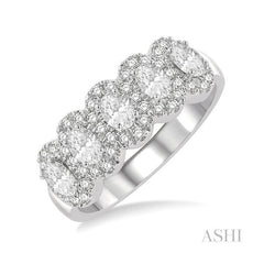 ASHI Oval Shape 5 Stone Halo Half Eternity Diamond Wedding Band 314E1PPFHWG