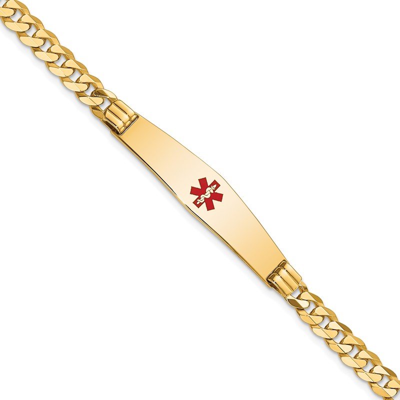 Quality Gold 14K Medical Soft Diamond Shape Red Enamel Curb Link ID Bracelet XM568CC