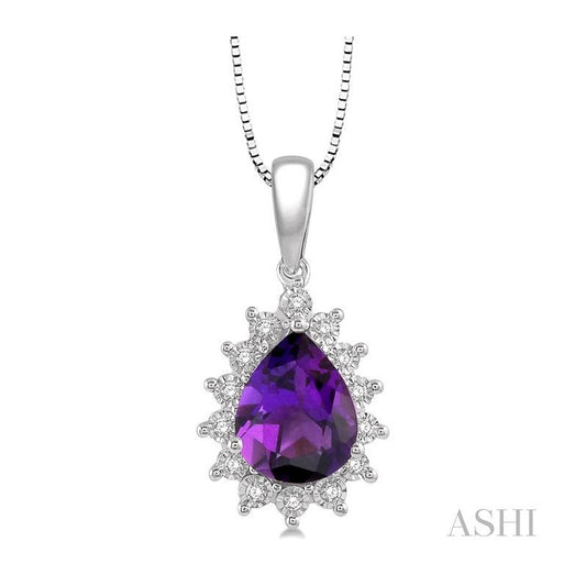 ASHI Pear Shape Gemstone & Halo Diamond Pendant 60008PPTSPDAMWG
