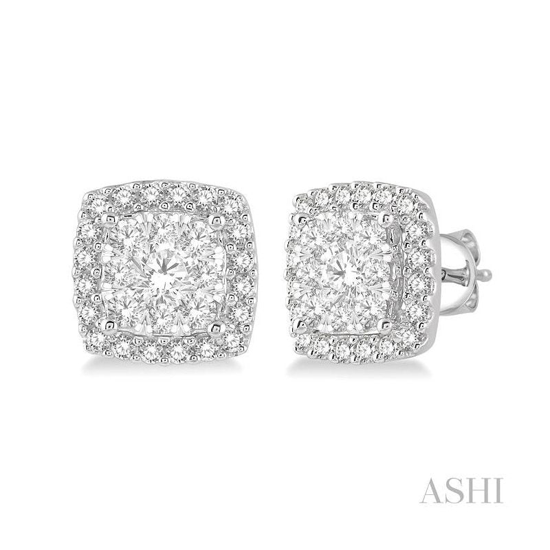 ASHI Cushion Shape Halo Lovebright Essential Diamond Earrings 916B1PPFVERWG