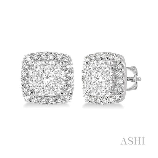 ASHI Cushion Shape Halo Lovebright Essential Diamond Earrings 916B1PPFVERWG