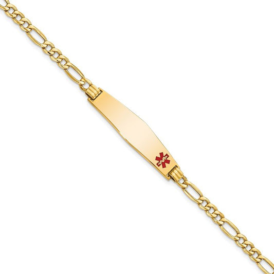 Quality Gold 14K Semi-solid Medical Soft Diamond Shape Red Enamel Figaro ID Bracelet XM563FC