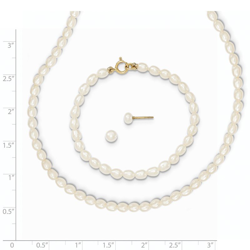 Quality Gold 14k White FW Cultured Pearl 14 in. Necklace, 5 in. Bracelet & Earring Set XF403SET