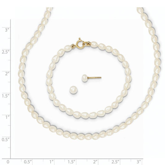 Quality Gold 14k White FW Cultured Pearl 14 in. Necklace, 5 in. Bracelet & Earring Set XF403SET