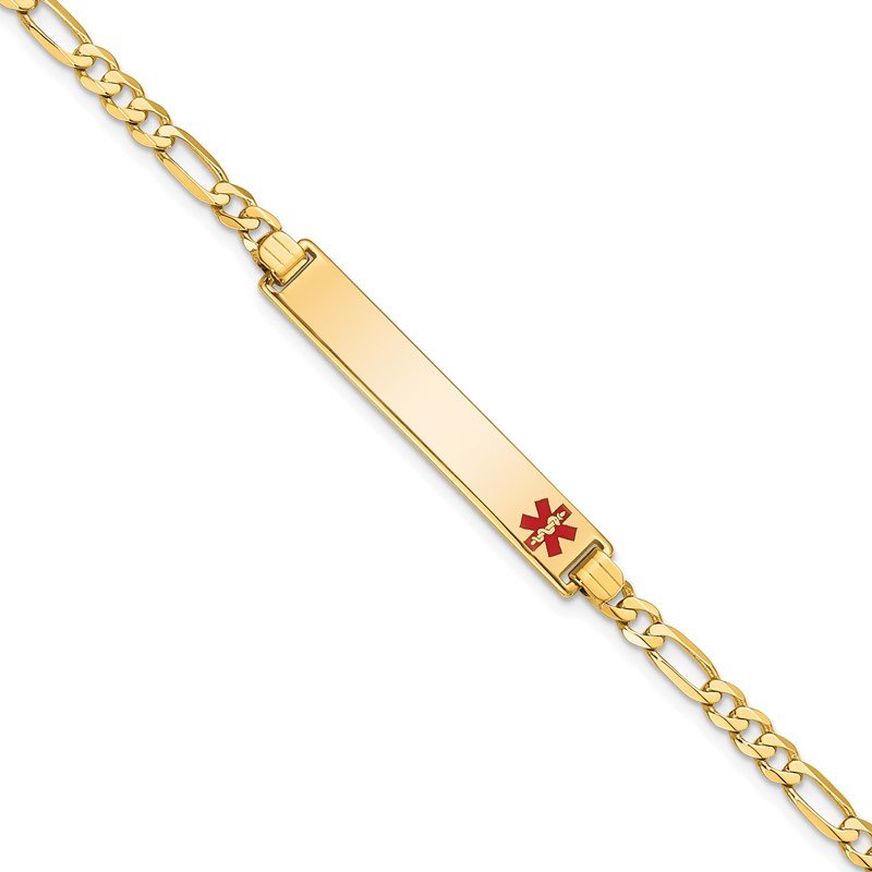 Quality Gold 14K Medical Red Enamel Flat Figaro Link ID Bracelet XM559FR