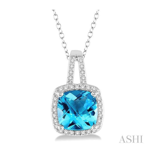 ASHI Cushion Shape Gemstone & Halo Diamond Pendant 61147PPTSPDBTWG