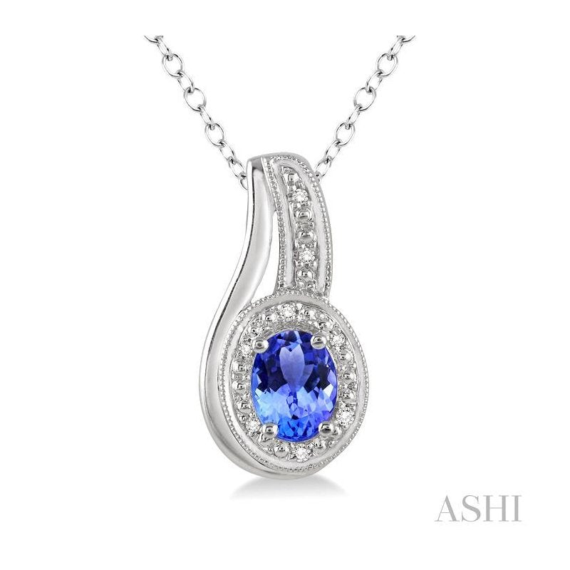 ASHI Silver Oval Shape Gemstone & Diamond Pendant 88679PPSSTZSLPD