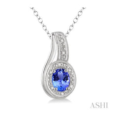 ASHI Silver Oval Shape Gemstone & Diamond Pendant 88679PPSSTZSLPD