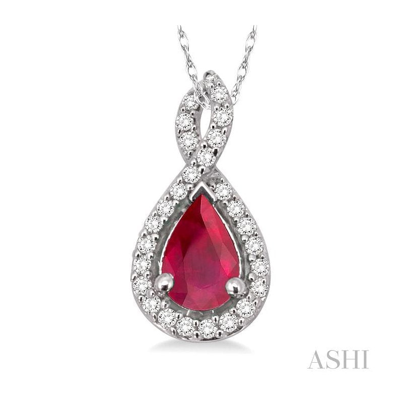 ASHI Pear Shape Gemstone & Halo Diamond Pendant 58368PPFNPDRBWG