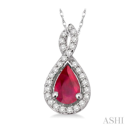 ASHI Pear Shape Gemstone & Halo Diamond Pendant 58368PPFNPDRBWG