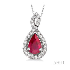 ASHI Pear Shape Gemstone & Halo Diamond Pendant 58368PPFNPDRBWG