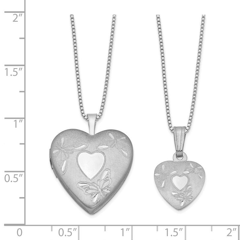 Quality Gold Sterling Silver Rhodium-plated Polished & satin Butterfly Heart 18in Locket Necklace and 14in Pendant Necklace Set QLS451SET