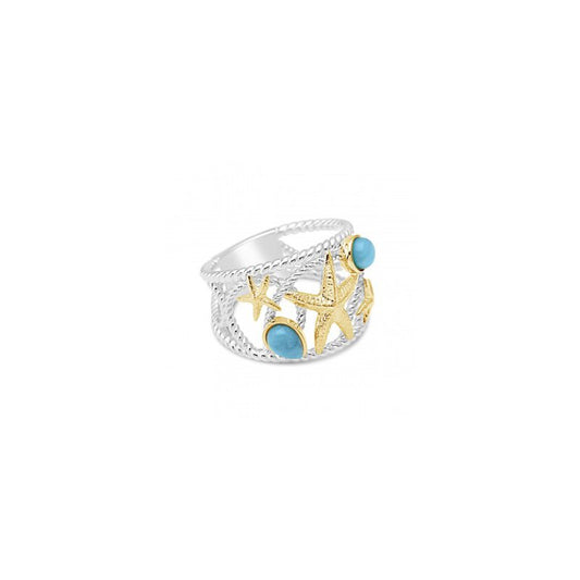 Ocean City Collection Nautical Starfish Two Tone Rope Ring - Larimar