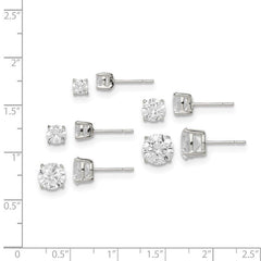 Quality Gold Sterling Silver Polished Round CZ 5-Pair Post Earrings Set QE12186SET