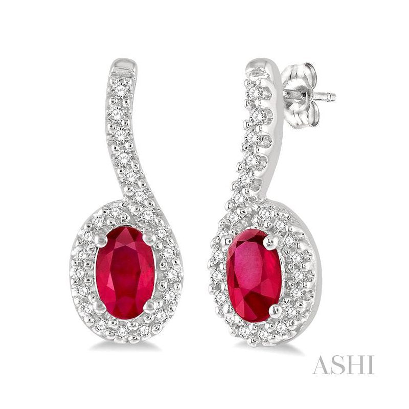 ASHI Oval Shape Gemstone & Halo Diamond Earrings 57158PPTSERRBWG