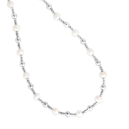 White Sterling Silver Polished Silver With Pearl Necklace