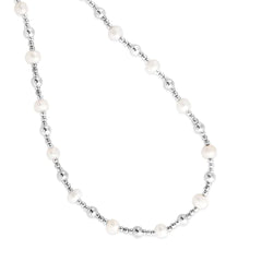 White Sterling Silver Polished Silver With Pearl Necklace