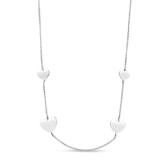 White Sterling Silver Diamond Cut/ Textured Hearts Necklace