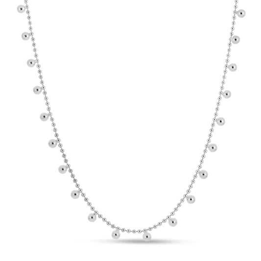 White Sterling Silver Polished Bead Chain Dangles Necklace