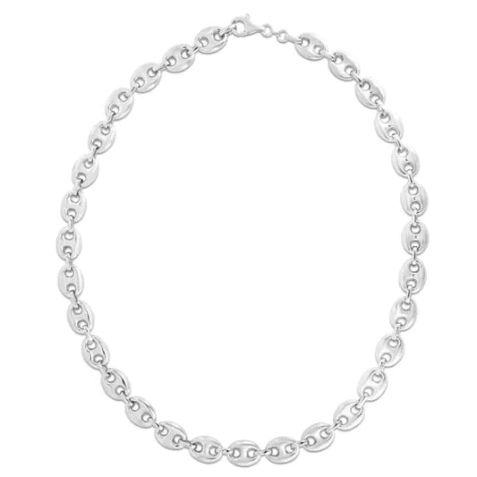 White Sterling Silver Polished Puffed Mariner Necklace
