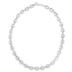White Sterling Silver Polished Puffed Mariner Necklace