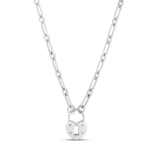 White Sterling Silver Polished Hearts Necklace