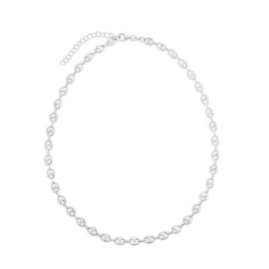White Sterling Silver Polished Mariner Fashion Necklace