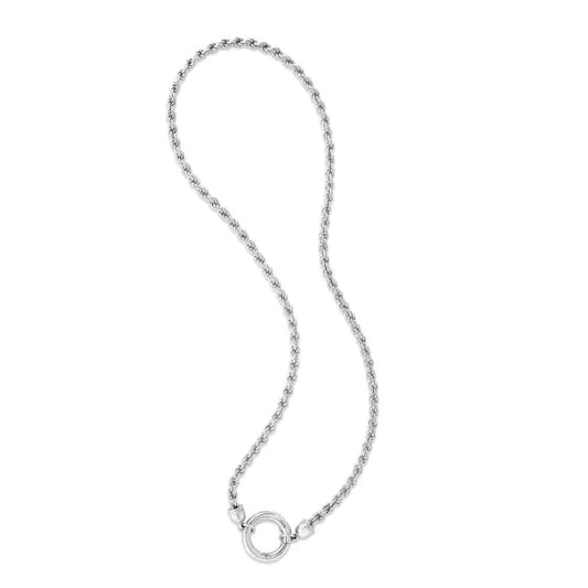 White Sterling Silver Polished Fancy Chain Links Necklace