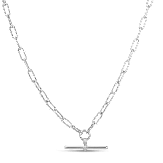 White Sterling Silver Polished Paperclip Fashion Necklace